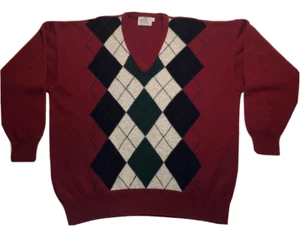 Suéter De Colección Clan Royal Para Hombres Lana de Cordero Borgoña Diamante Argyle Escocia Golf - Imagen 1 de 5