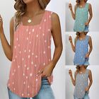 Square Neck Womens Ladies Top Summer Casual Sleeveless Dot Blouse T Shirt