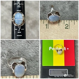 Vintage Sterling Silver 925 Opalite Glass Cabochon Size 6.25 !! 4.6 Grams - Picture 1 of 12