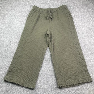 Брюки Eileen Fisher из органического хлопка женские M вафли вязаные широкие штанины укороченные зеленые - Изображение 1 из 4