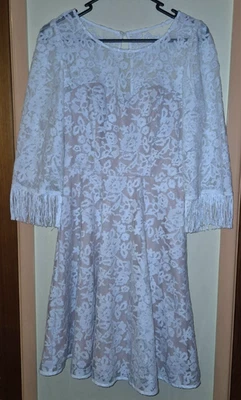 Review Womens White Floral Lace Overlay A Line Boho Lined Festival Dress Size 6 - image 1 of 4