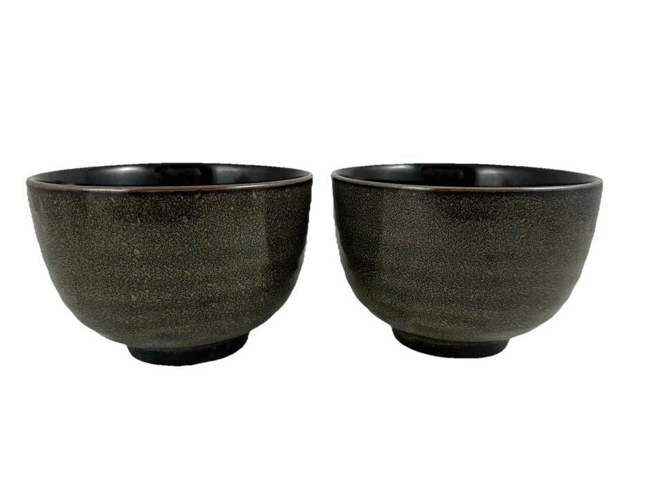 Juego de 2 cuencos de sopa de miso fideos ramen arroz negro bronce marrón estilo asiático Foto 1 de 4
