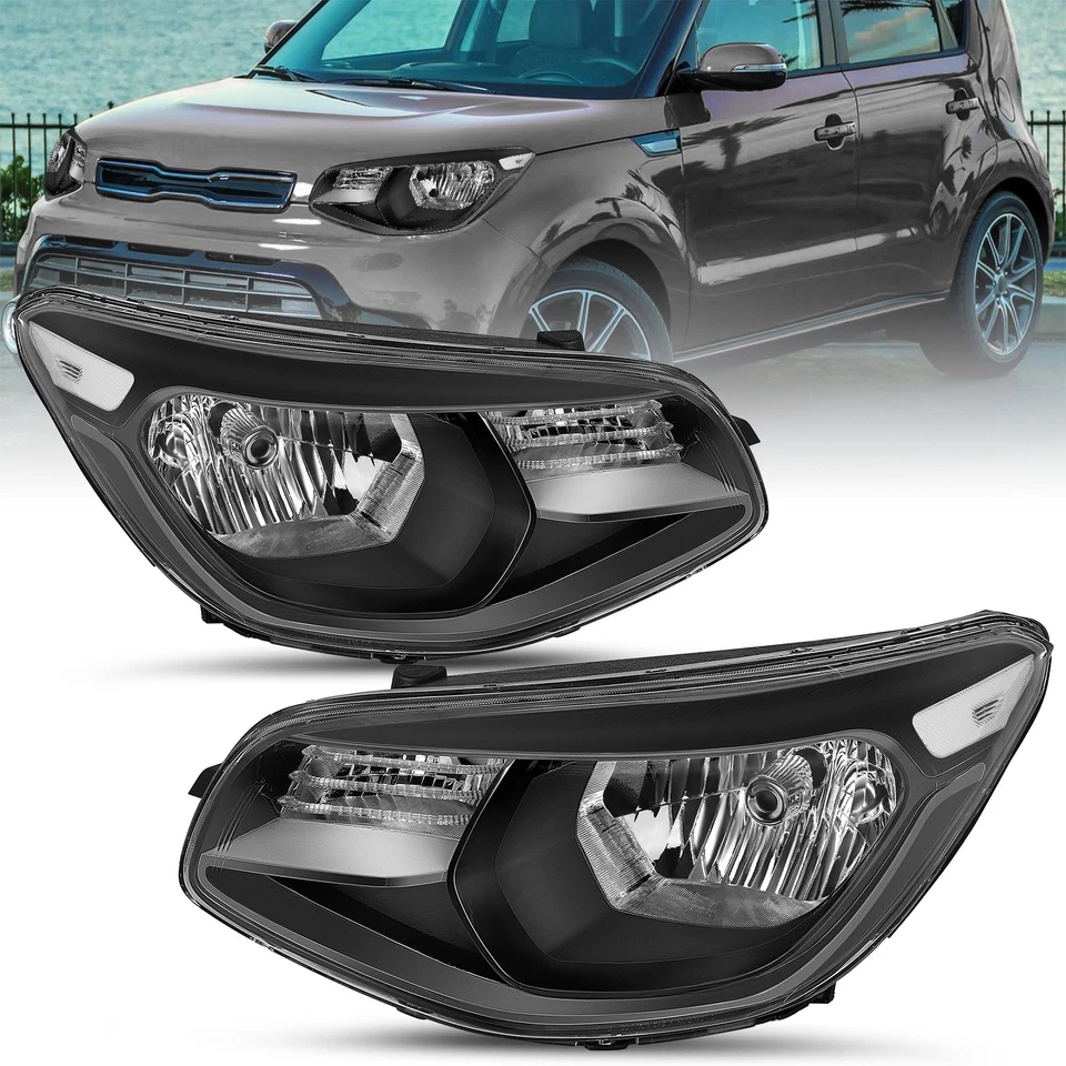 Conjunto de faros halógenos esquineros transparentes carcasa negra para Kia Soul 2014-2019  Foto 1 de 4