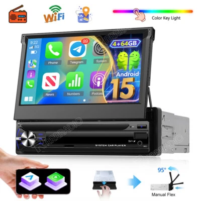 Flip Out Android 15 Carplay Autoradio 1 DIN 7 Zoll 4+64G GPS Navi WiFi SWC FM BT - Bild 1 von 4