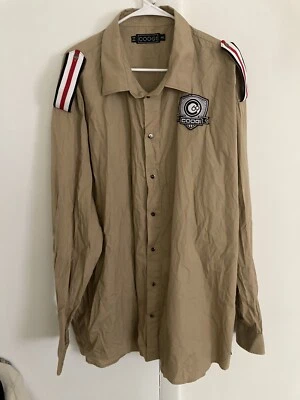 Coogi Embroidered Men’s Shirt Button-Up Epaulette Size 4XL Long Sleeve Tan Khaki - Image 1 of 4