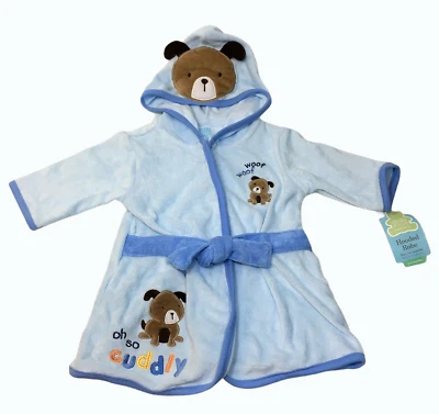 Carters Hooded Robe Boys Blue Terrycloth Bathrobe 0-9M Puppy Dog Cuddly NWT -TAG - Image 1 of 4