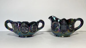 Vintage Imperial Carnival Glass Rose Purple Amethyst Creamer And Sugar - Picture 1 of 7