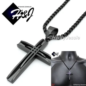 20"MEN Stainless Steel 4mm Black Plated Box Link Chain Necklace Cross Pendant*A - Picture 1 of 7