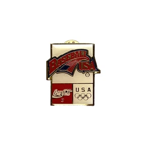 1992 Coca-Cola Barcelona Olympics | USA Baseball Button Pin | 1.25 inch - Picture 1 of 2