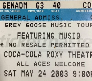 Musiq Atlanta Georgia Concert Ticket 2003 Roxy Theatre Rap Hip Hop - Picture 1 of 4