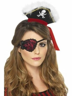 Pirate Eyepatch Ladies Black Lace Eye Patch Fancy Dress Red Sexy Accessory - Image 1 of 2