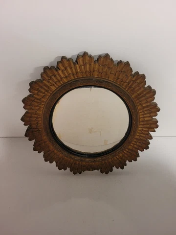Vintage Mid Century Italian Gilt Wood Sunburst Convex Mirror 12 1/2" Cover