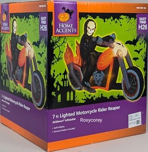 Halloween Home Accents 7.2 Ft Long Lighted Reaper Motorcycle Airblown Inflatable - Picture 1 of 2