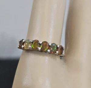Sterling Silber/Feueropal/Labor Diamant Ring Größe 8 - Bild 1 von 6