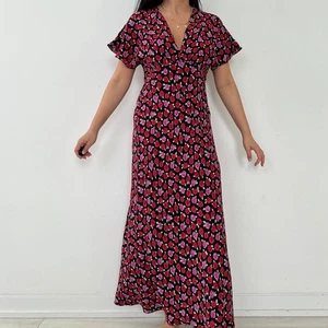 Zara Red Pink and Black Floral Print Maxi Dress size Small Rose - Picture 1 of 9
