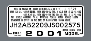 HONDA CH80  HEADTUBE TAG  / REPRO DECAL - Picture 1 of 1