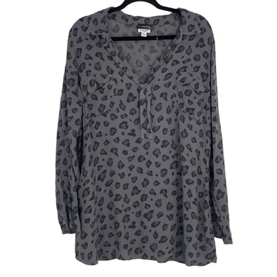 Espléndida blusa de maternidad para mujer gris estampado de leopardo con cuello manga larga L Foto 1 de 4
