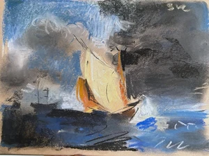 Nautical Realist Cloud Gloucester Pastel Painting 9x12 Paper Original Signed - Picture 1 of 2