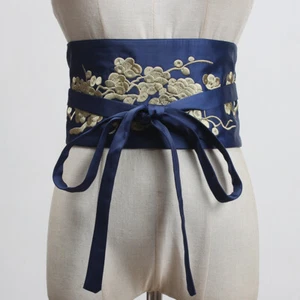 Satin Japanese Belt Silky Kimono Yukata Embroidered Corset Waistband Girdle - Picture 1 of 12