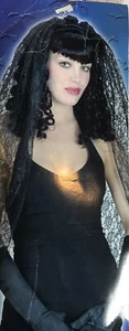 Gothic Bride Black Curly with Long Black Veil Adult Costume Wig Halloween - Picture 1 of 2