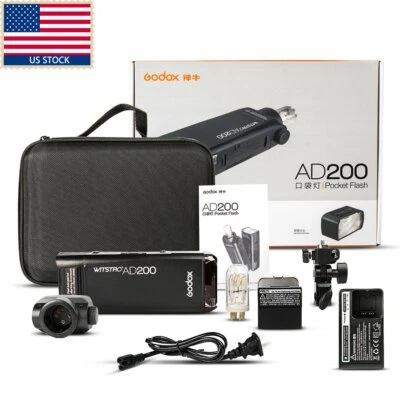 Godox AD200 2.4G TTL 1/8000s HSS 2900mAh Double Head Pocket Flash Speedlite US - Image 1 of 4