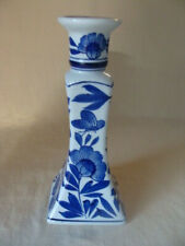 Asian Chinese Blue & White Ceramic Square Base Candle Holder Thistle Butterfly