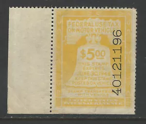 Bigjake: RV-18, $5.00 Motor Vehicle stamp - July of 1943 - exp. June of 1944 - Picture 1 of 2