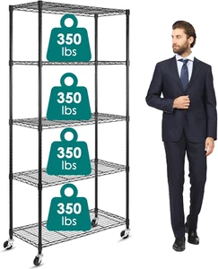 5-Shelf Shelving Units on Wheels Casters, Adjustable Heavy Duty Metal Shelf Wire - Picture 1 of 8