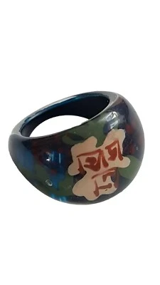 K L 50-51 mm NEGRO Vintage LUCITE Burbuja Cúpula Flor Cara Grueso Anillo Joyería Foto 1 de 3