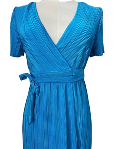Sportsgirl Plisse Wrap Dress XXS NEW Blue Cocktail Party Chic Boho Retro Fun - Picture 1 of 13