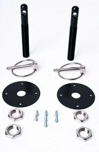 Aluminum Hood Pin Kit Universal Flip Over Style Bonnet Lock Latch Black Anodized - Foto 1 di 1