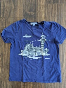 Size 6 8 Burberry Blue London Big Ben Parliament Boy Short Sleeve Shirt Tshirt - Picture 1 of 4