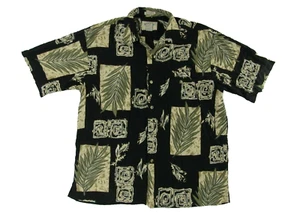 Bamboo Cay Mens Hawaiian Shirt L Black Foliage Button Up Short Sleeve - Picture 1 of 5
