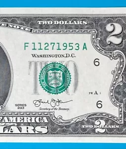 November 27, 1953 : F 11271953 A BIRTHDAY Note $2 Two Dollar Bill *UNC* - Picture 1 of 3