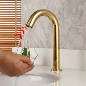 Grifo dorado sensor de baño grifo sin contacto lavabo cubierta fregadero de latón montado grifo mezclador - Imagen 1 de 11