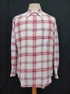 Barneys New York White Red Black Plaid Ramie Men's Casual Shirt L/S M - Picture 1 of 9