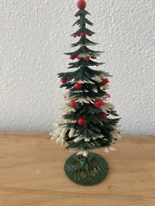 Vintage 6 1/2" Christmas Tree White W/ Red Ball Ornaments - Picture 1 of 5