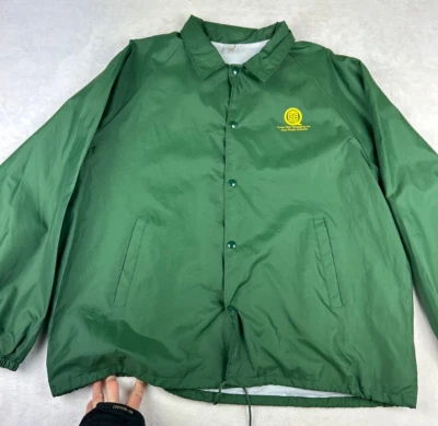 VTG Auburn Workwear Green Collared Rain Jacket Windbreaker Mens XL Lined Logo - Image 1 of 4