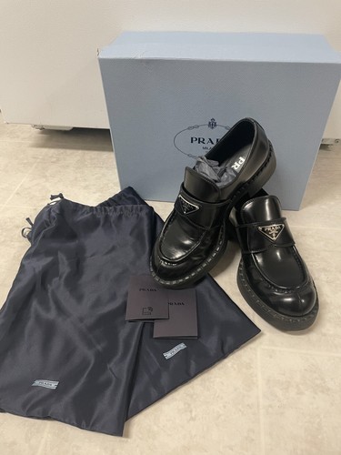 Mocassini PRADA Autentici Cioccolato Pelle Spazzolata Nero 37 [Ottime condizioni]