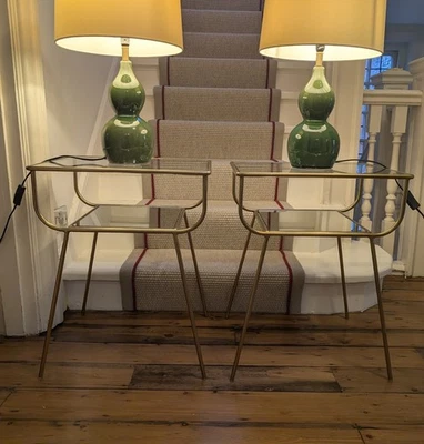 Pair of West Elm Curved Terrace Bedside Tablesin  antique brass finish - Image 1 of 4