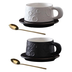 Ceramic Coffee Mug with Handle Gold Spoon Smooth for Latte Tea Milk Tea Cup - Picture 1 of 15