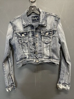 Chaqueta corta de mezclilla envejecida de manga larga talla M de amatista para mujer Foto 1 de 4