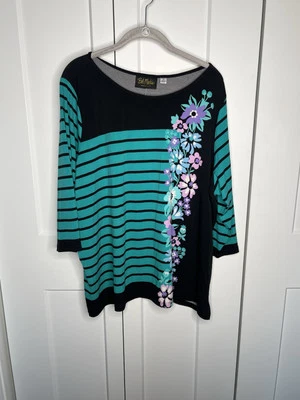 Blusa Top Bob Mackie Usable Arte Rayas Floral Jersey Mujer Talla Grande 2X Nueva con Etiquetas Foto 1 de 4