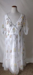 Lavetir  White Wedding Dress Floral V Neck Puff Sleeve Whimsical Size 20  NWTS - Picture 1 of 22