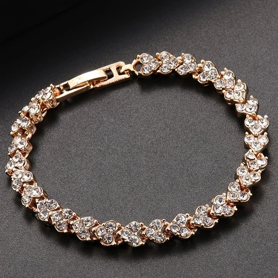 Swarovski Elements Rose Gold Heart Crystal Bracelet Minimalist Chain Bangle - Image 1 of 4