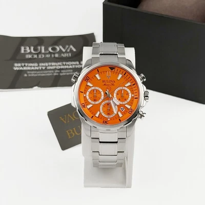 宝路华 Marine Star 96B395 系列 B 计时码表石英表男士腕表橙色表盘 — 第 1/4 张图片