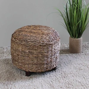 Arizona Abaca Round Cushioned Top Stool with Mahogany Feet - Picture 1 of 1