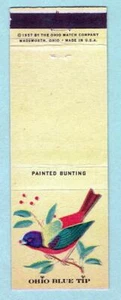 Pájaro Bunting pintado ~ 1957 Ohio Blue Tip Matchbook ~ ENVÍO GRATUITO - Imagen 1 de 1