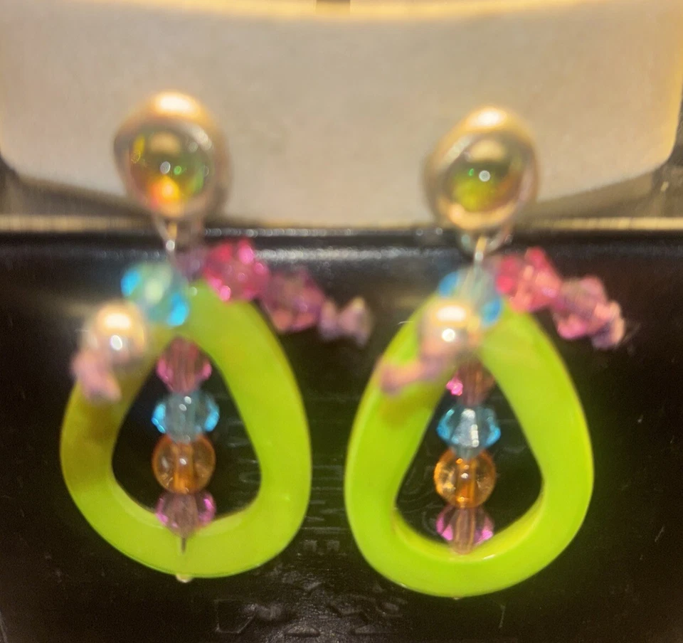 💎 Pendientes Clip Lucita Verde Cuelga Cuentas Rosa Azul Foto 1 de 4