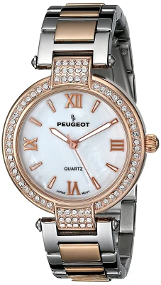 Reloj Peugeot 7084TTR T-Bar Cristal Tono Plata/Oro Rosa Esfera Nácar  Foto 1 de 3